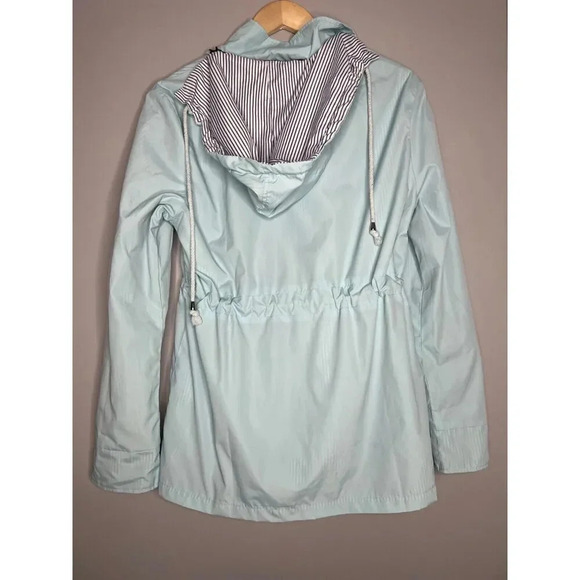 Zegolo baby blue & stripes hooded rain jacket coat outdoor women’s size Small - Picture 5 of 5
